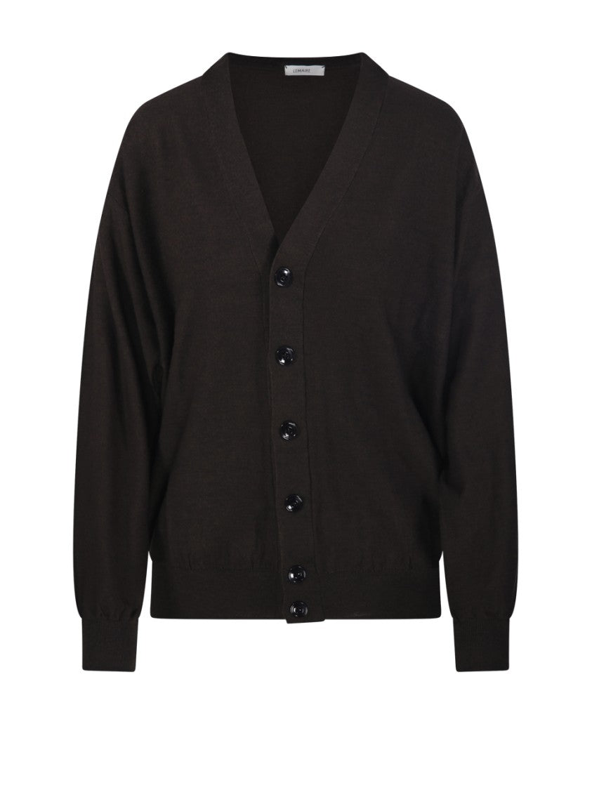 Lemaire Relaxed Fit Twisted Cardigan With Deep V-Neckline And Button-Down Front