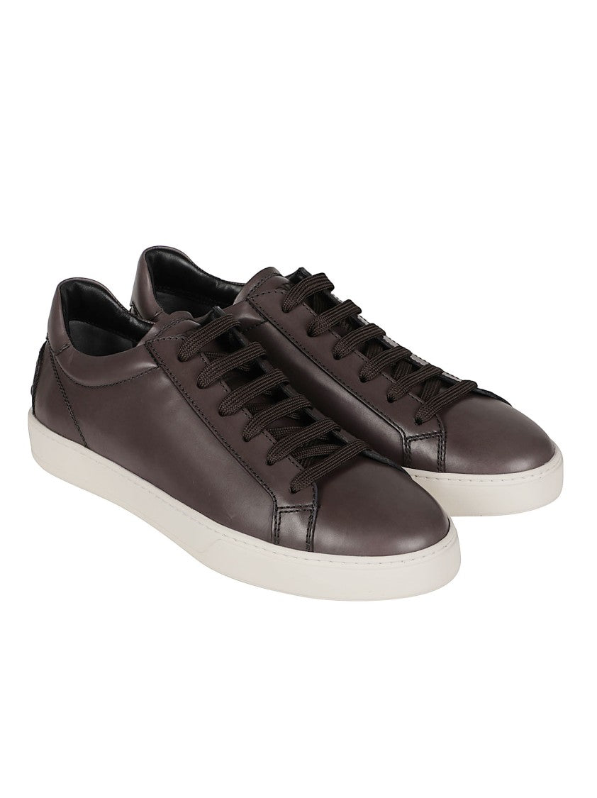Tod's Low-Top Brown Calf Leather Sneakers With Textured Sole