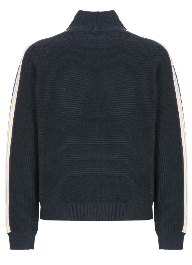 Casablanca Blue Zip-Up Cotton-Wool Textured Knit Sweatshirt