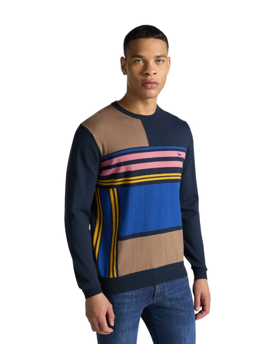 Harmont & Blaine Color-Block Crew Neck Sweater In Navy