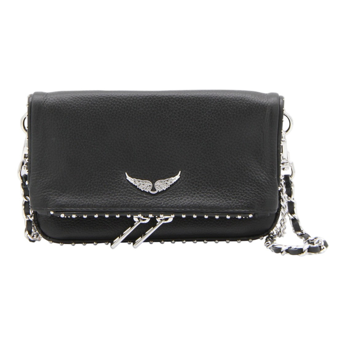 Zadig & Voltaire Black Leather Crossbody Bag With Silver Wing Emblem