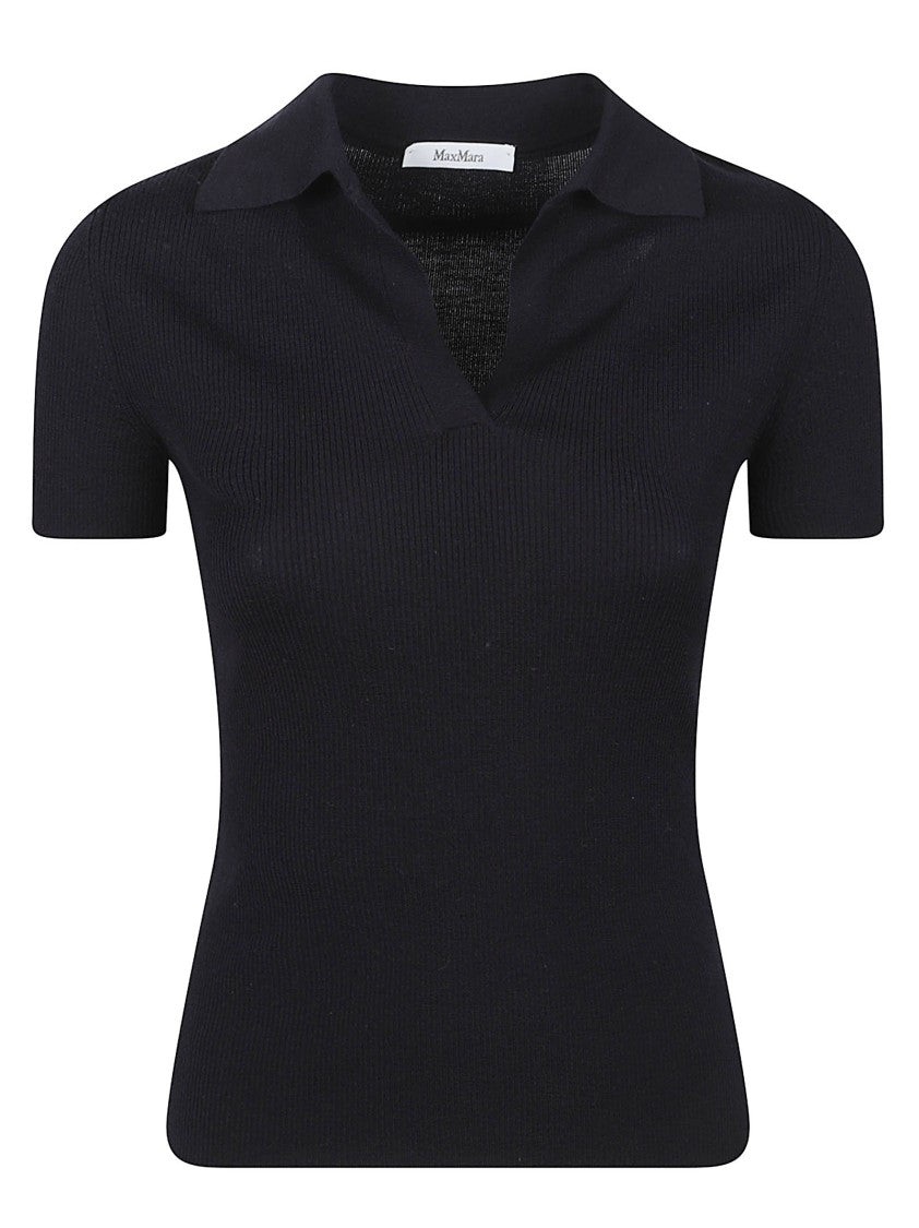 Max Mara Fitted Short-Sleeve Knit Top With Classic Collar
