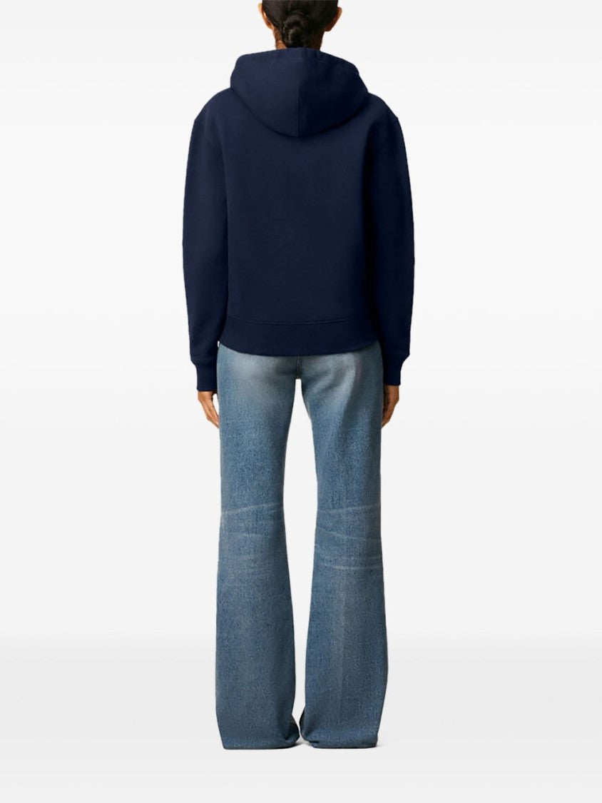 Ami Paris Navy Blue Zip-Up Hoodie With Drawstring Hood