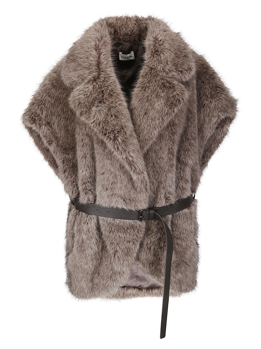 P.A.R.O.S.H. Adjustable Belted Synthetic Fur Gilet With Notched Collar