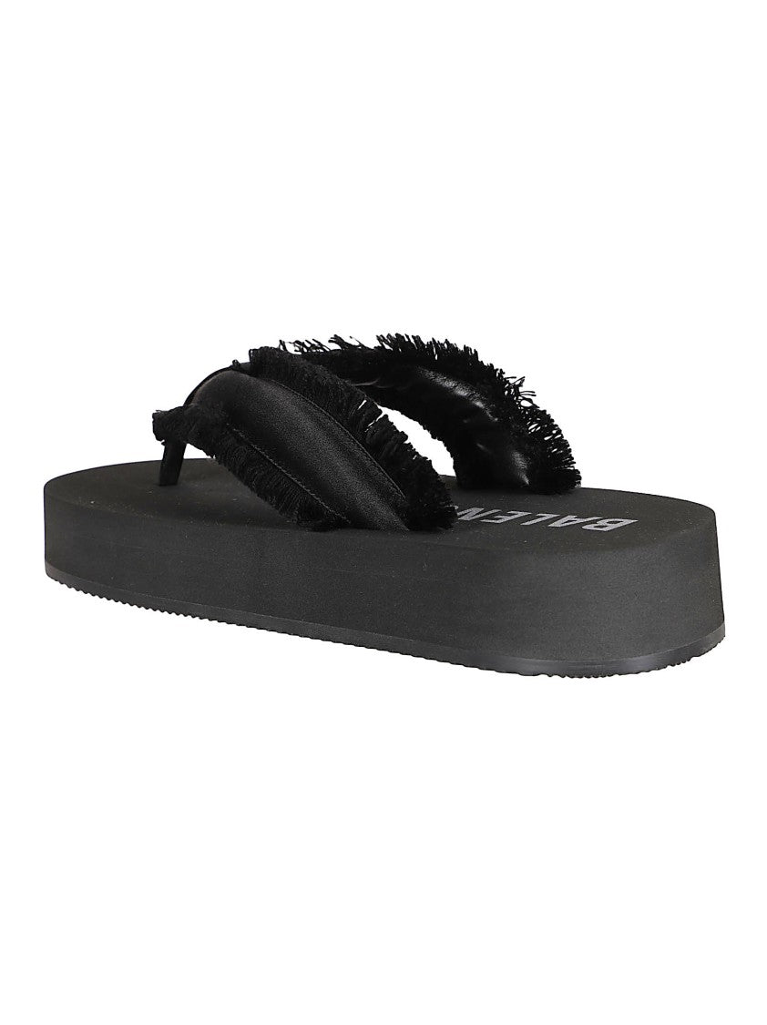 Balenciaga Fringed Fabric Black Sandals With Cushioned Footbed
