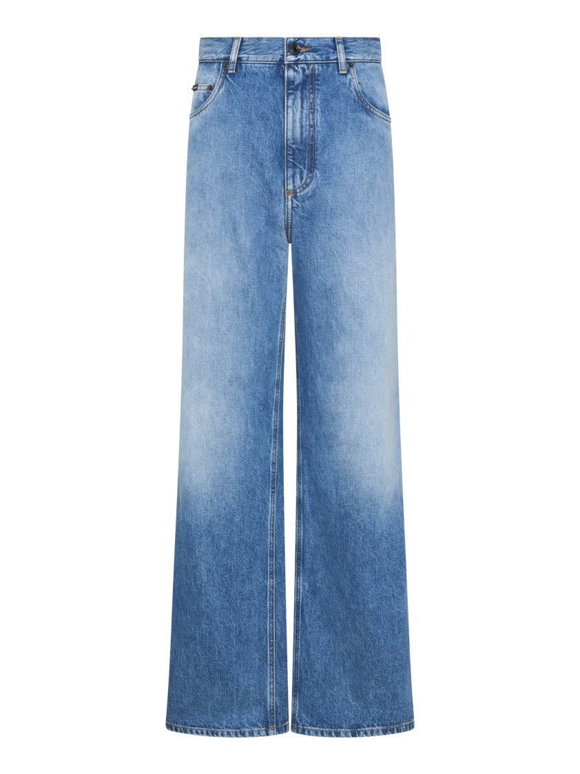 Dolce & Gabbana Straight Leg Oversized Denim With Branded Patch