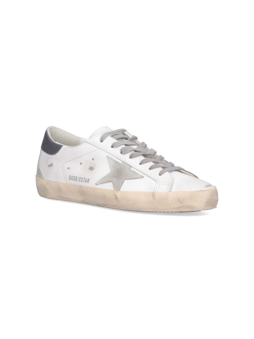 Golden Goose Worn-In White Leather Sneakers With Grey Suede Accents