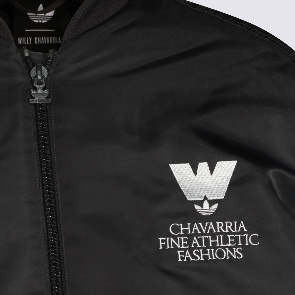 Adidas X Willy Chavarria Satin-Finish Black Jacket With Ribbed Cuffs And Embroidered Detailing