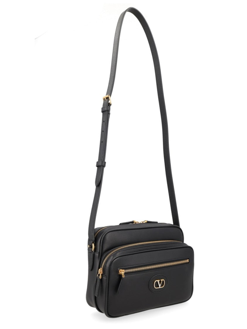 Valentino Garavani Rectangular Leather Shoulder Bag With Metallic Logo Plaque