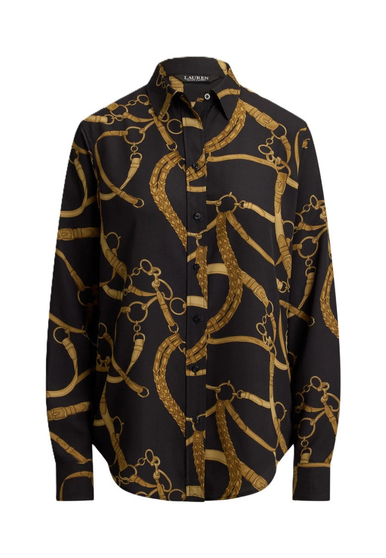 Lauren Ralph Lauren Black Gold Chain Belt Print Shirt