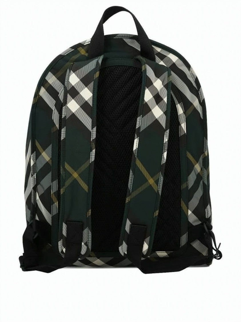 Burberry Classic Plaid Nylon Backpack With Double Zipper Closure