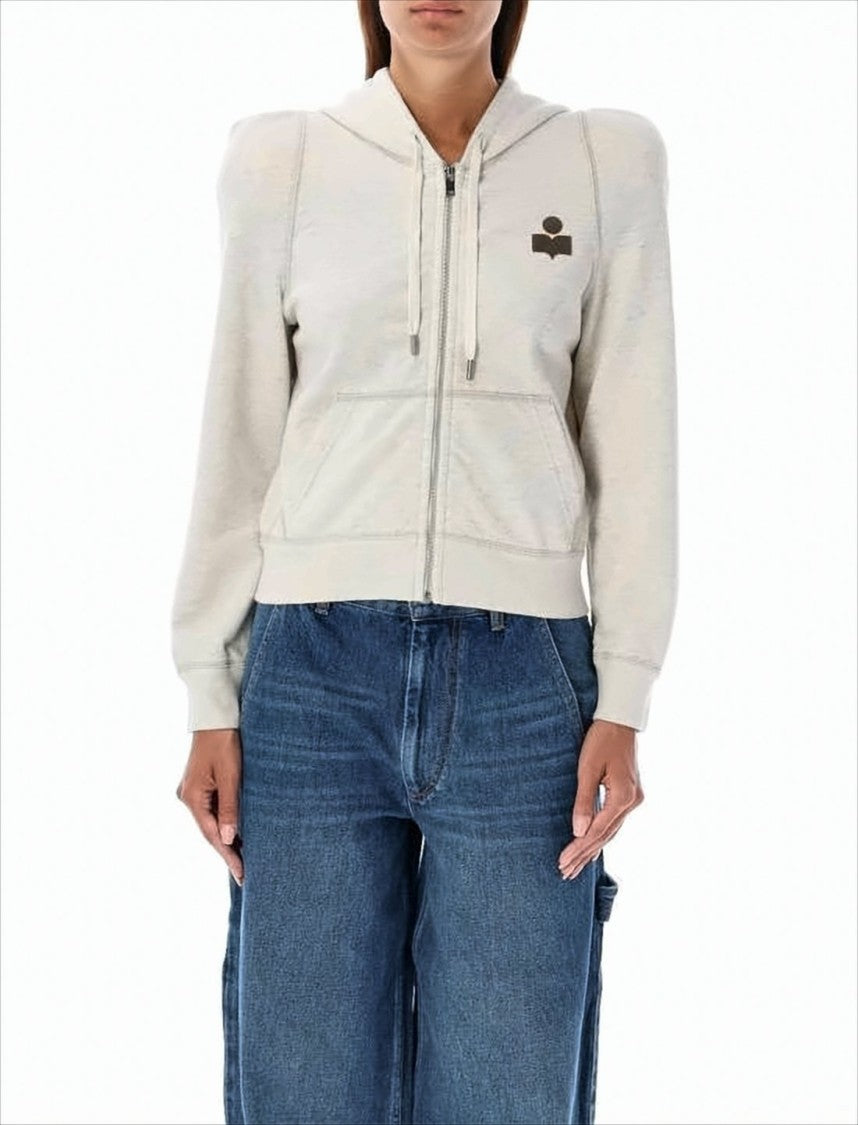 Isabel Marant Cropped Zip-Up Hoodie With Puffed Shoulders And Subtle Logo