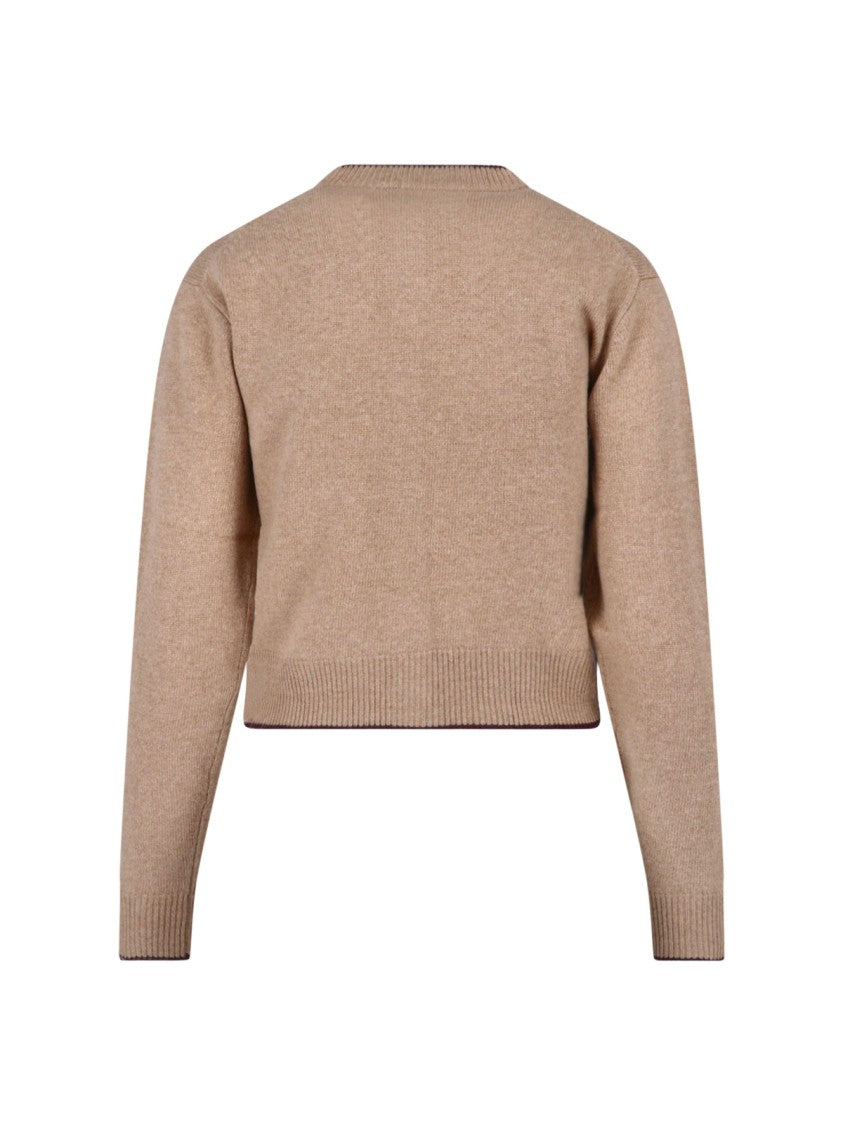 Chloé Button-Down Brown Wool And Cashmere Cardigan With Intarsia Logo