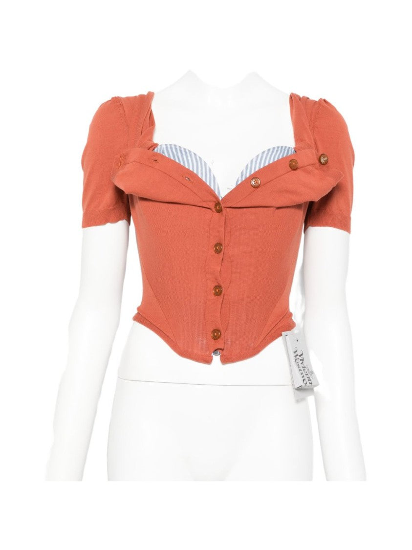 Vivienne Westwood Orange Off-Shoulder Draped Button Sweater