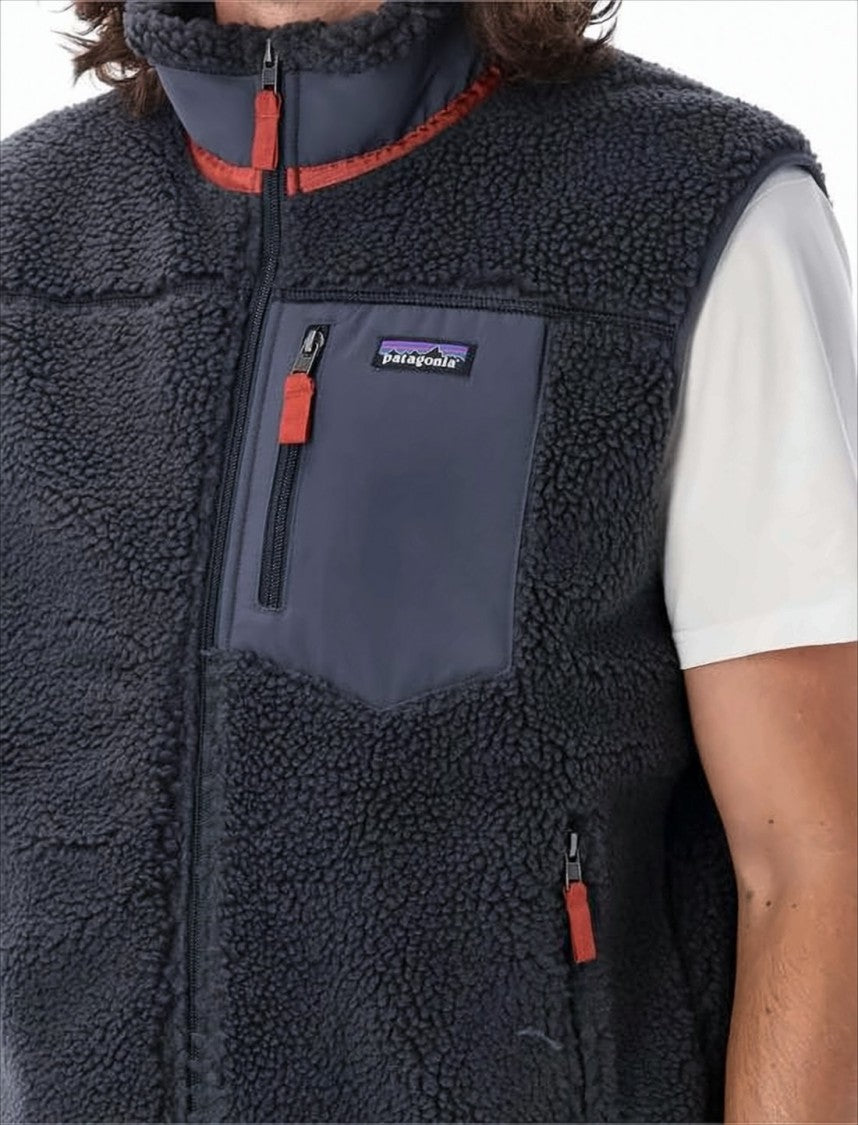 Patagonia Textured Fleece Vest With High Collar And Zipper Pockets