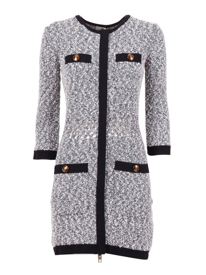 Elisabetta Franchi Textured Black Trim Knit Dress