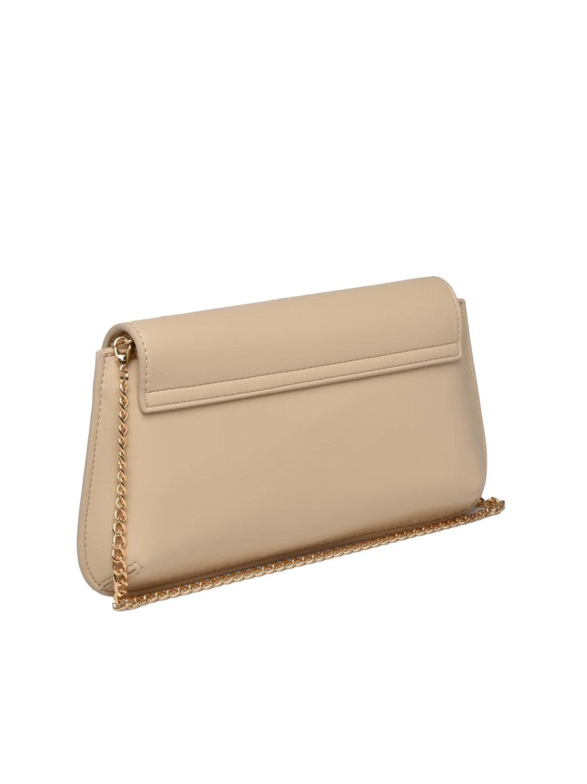 Love Moschino Beige Polyurethane Script Shoulder Bag