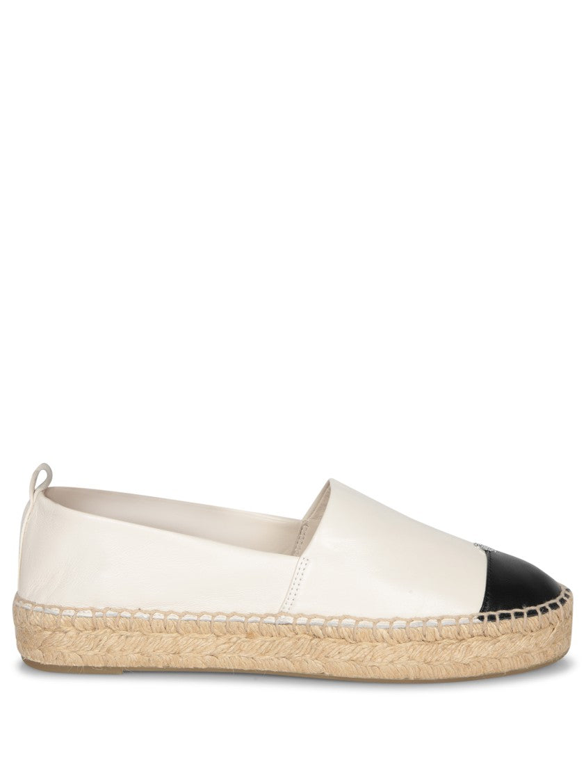 Tory Burch Creamy Espadrilles With Black Cap Toe