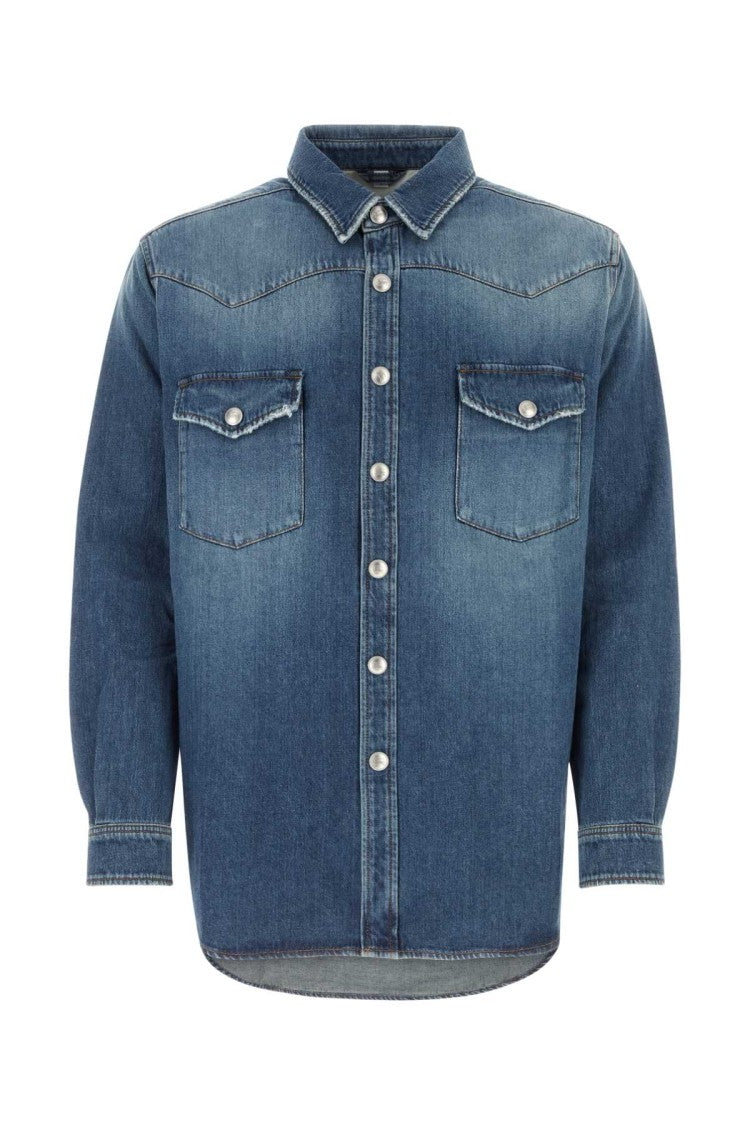 Burberry Vintage-Finish Denim Shirt With Dual Chest Pockets