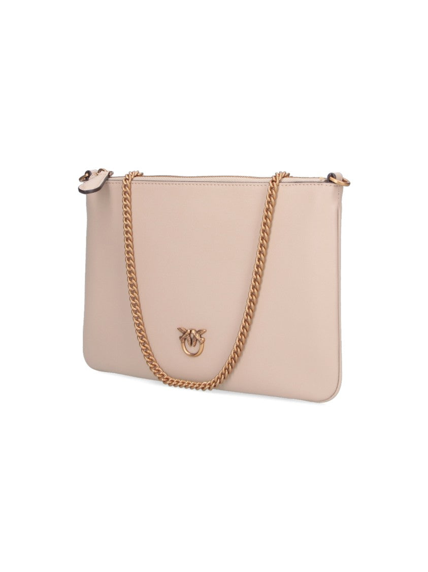 Pinko Beige Leather Shoulder Bag With Gold-Tone Accents