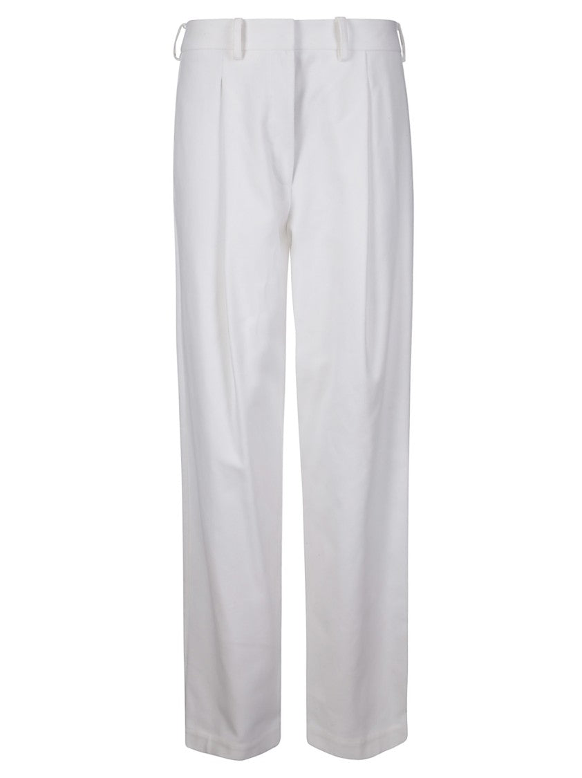 Jejia Tailored White Cotton Pants With Contrast Lining