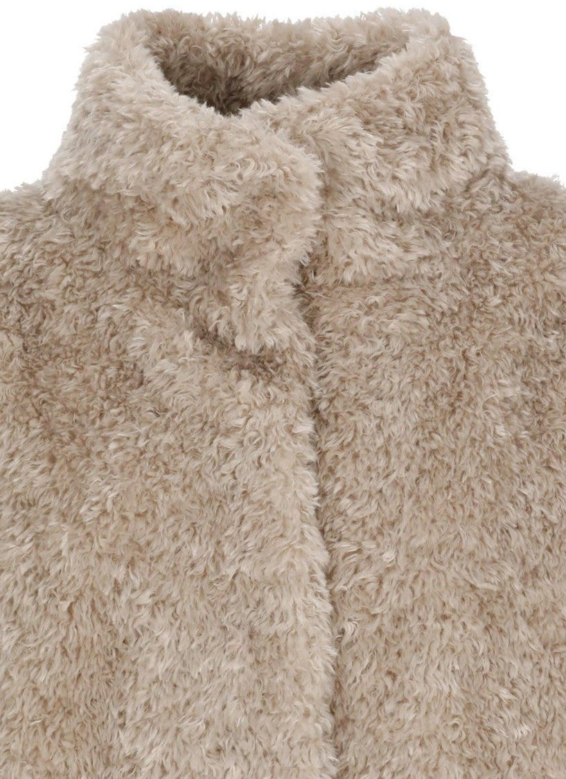 Herno Beige High Neck Faux Fur Jacket
