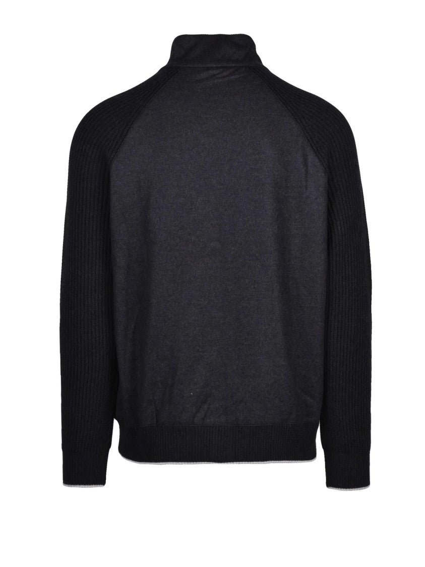Eleventy Wool Coat With Front Zip And Ribbed Sleeves