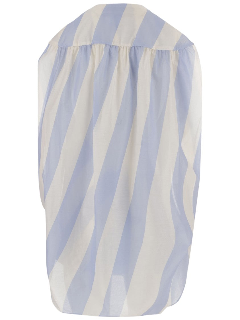 Jacquemus White Light Blue Striped Cotton-Blend Tank Shirt