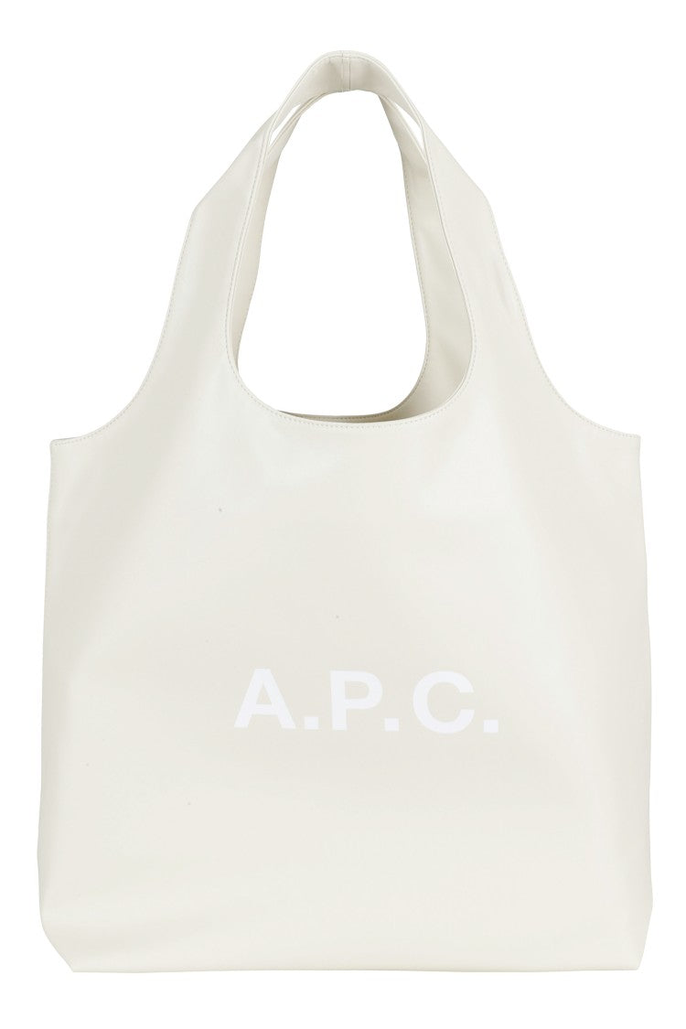 A.P.C. Ecru Tote Ninon Front Logo Polyurethane Tote Bag