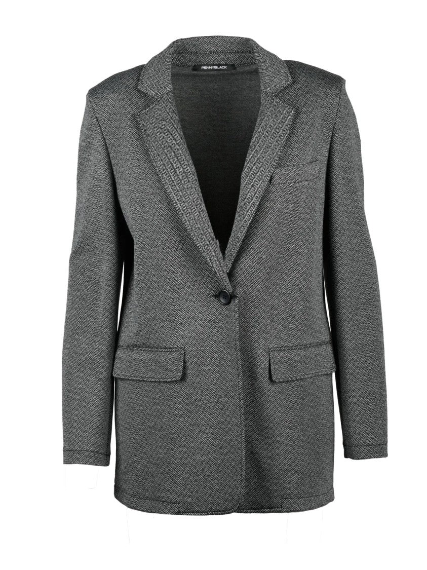 Pennyblack Herringbone Knit Blazer With Single-Button Closure