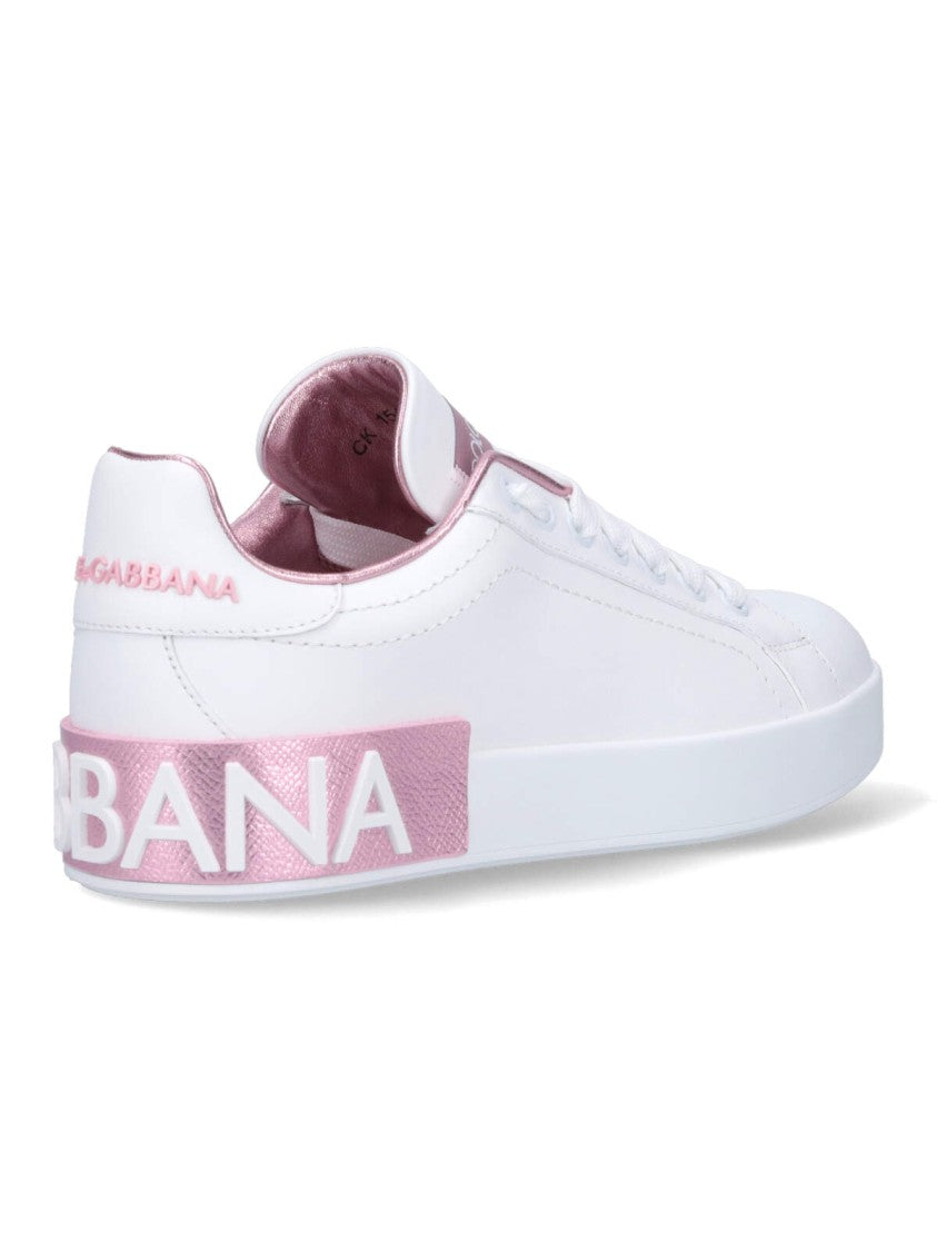 Dolce & Gabbana Smooth White Calf Leather Sneakers With Contrasting Logo Details