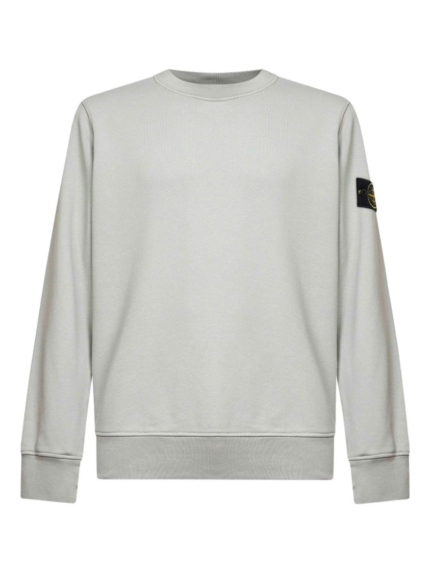 Stone Island Medium-Weight Grey Sweatshirt With Ribbed Crewneck