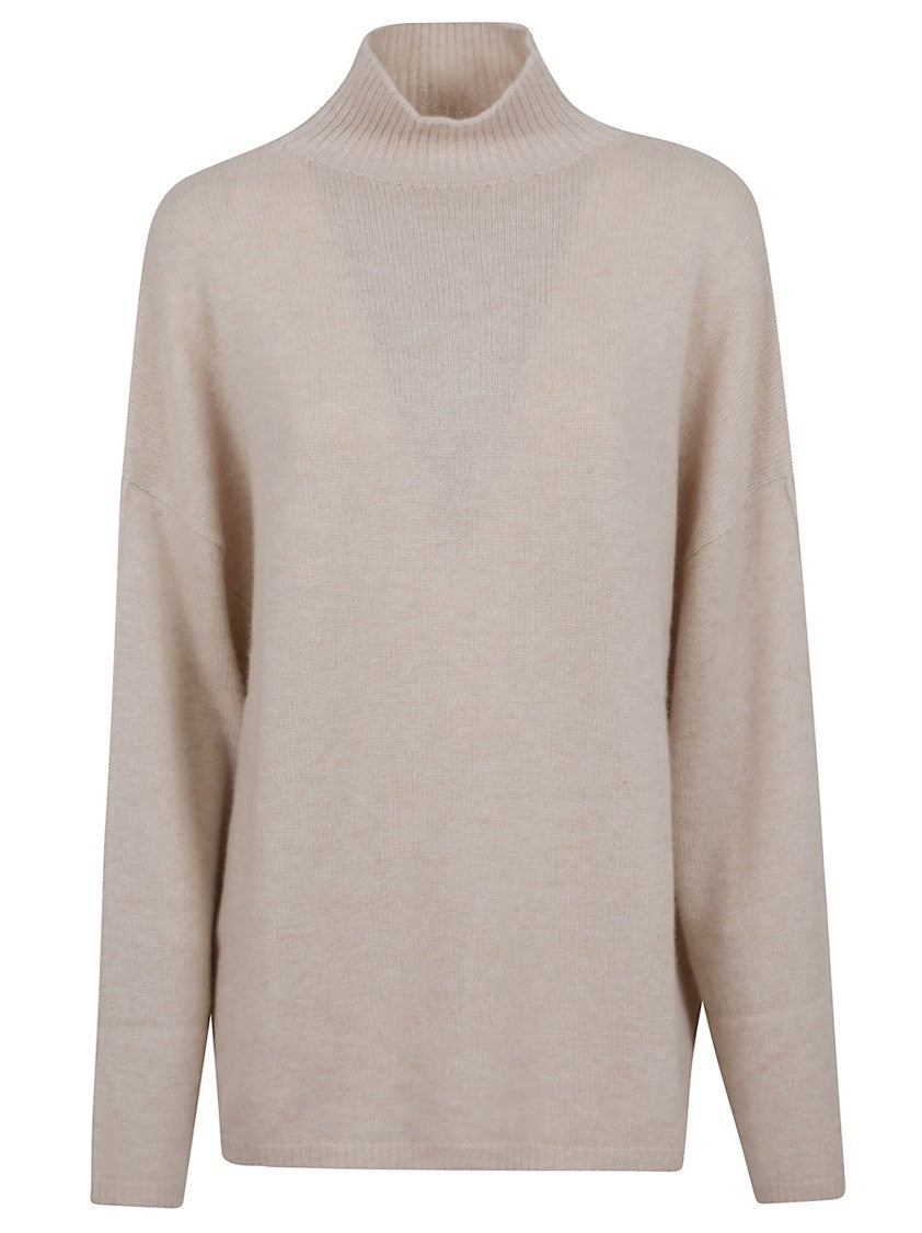 Allude Cashmere Mockneck Sweater With Wide Shoulder Design