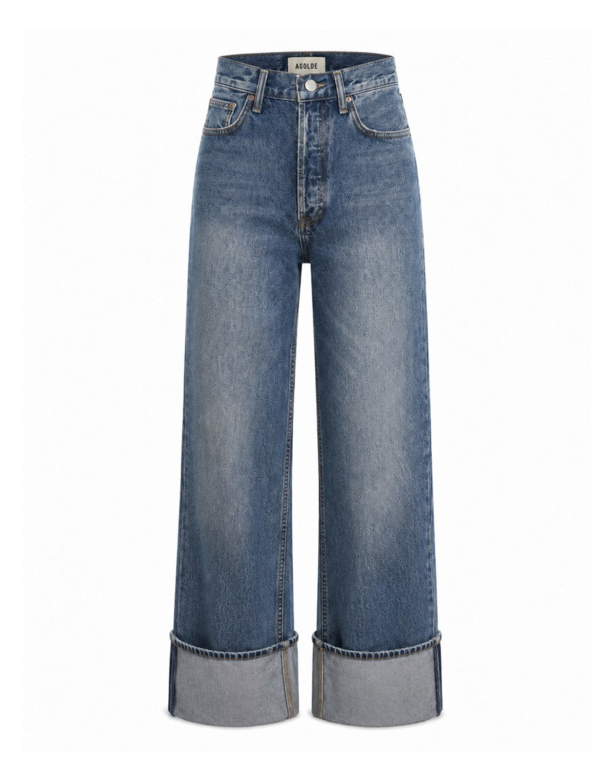 Agolde High-Rise Wide-Leg Jeans With Oversized Cuffs In Liberty Blue