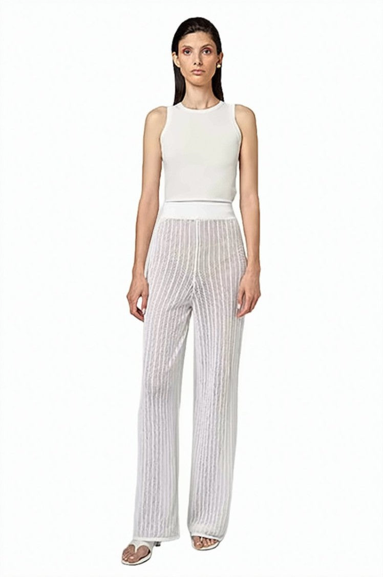 Alpha Studio High-Waisted Openwork Elastic Waistband Wide-Leg Pants