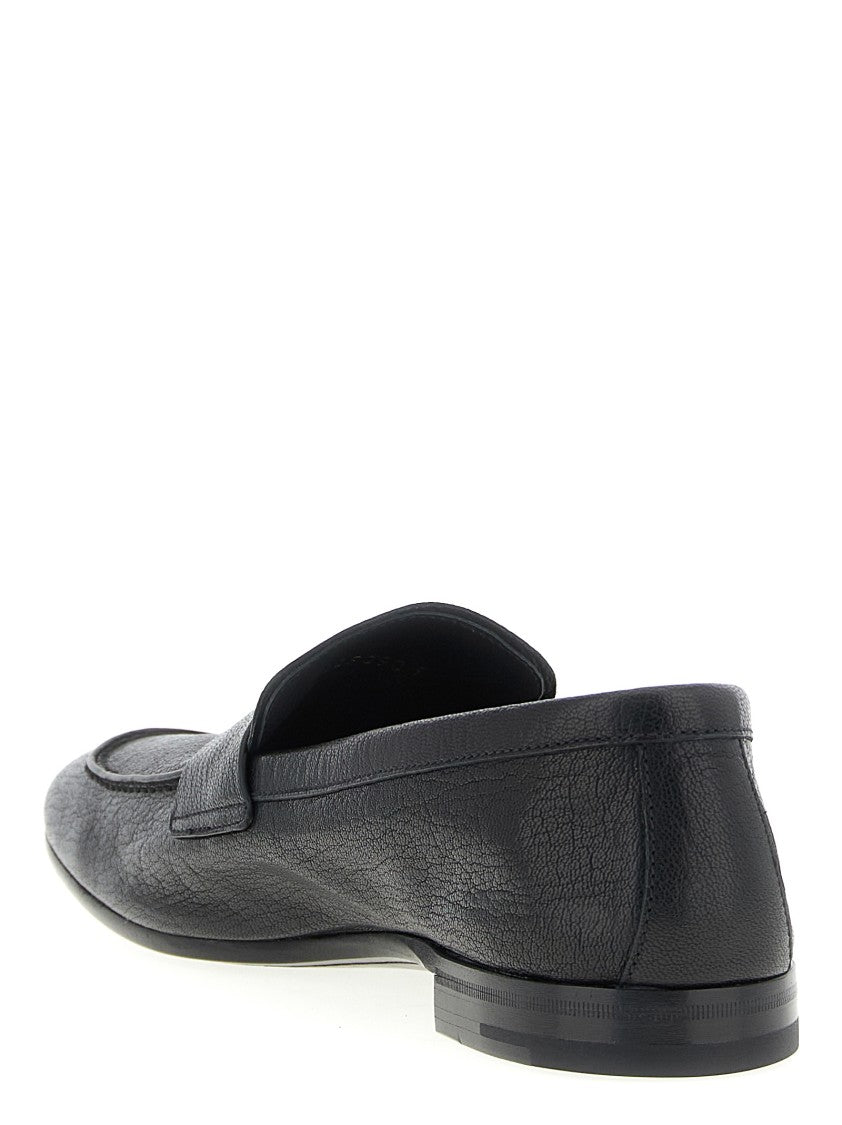Prada Garnet Leather Loafers With Embossed Logo