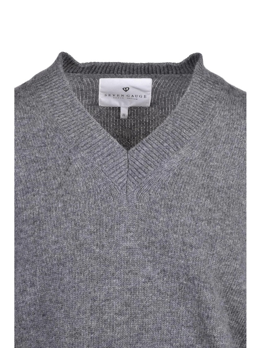 Seven Gauge Grey Wool V-Neck Sweater