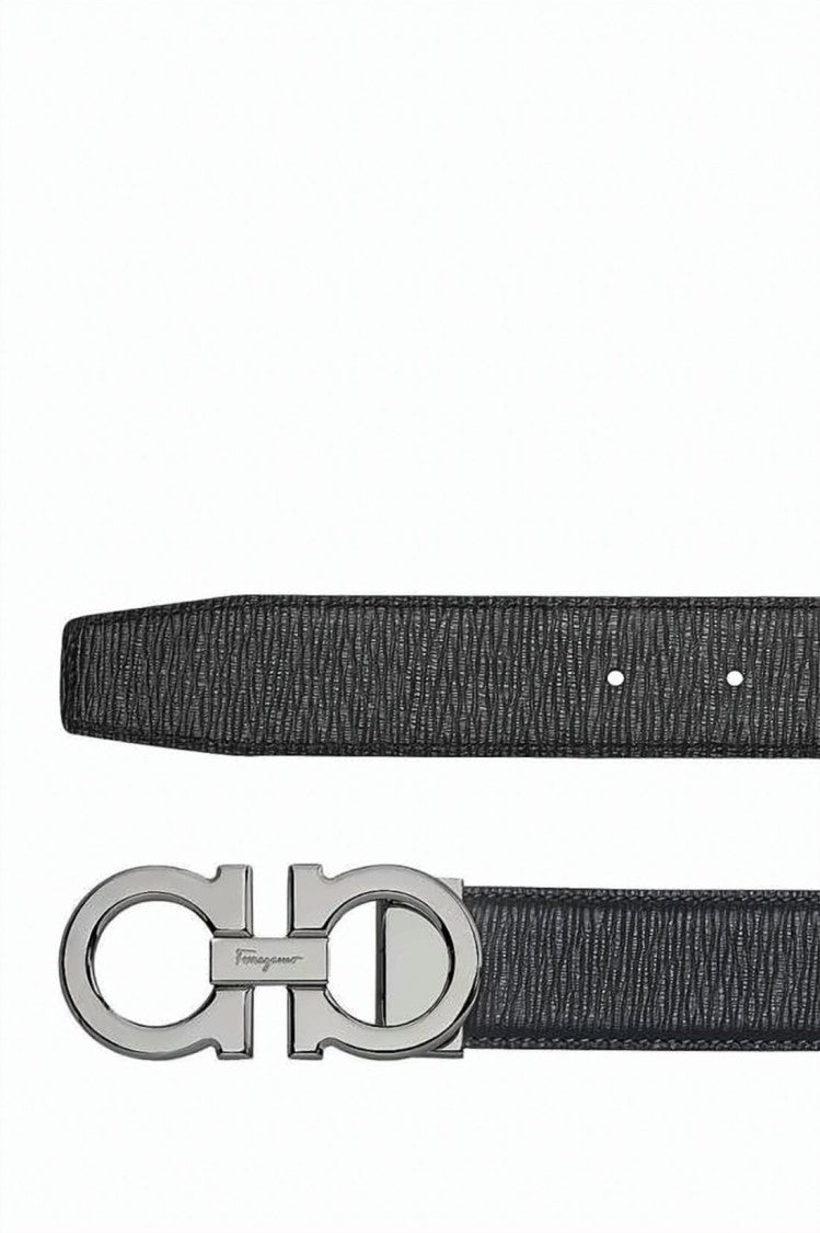 Salvatore Ferragamo Textured Black Calf Leather Belt