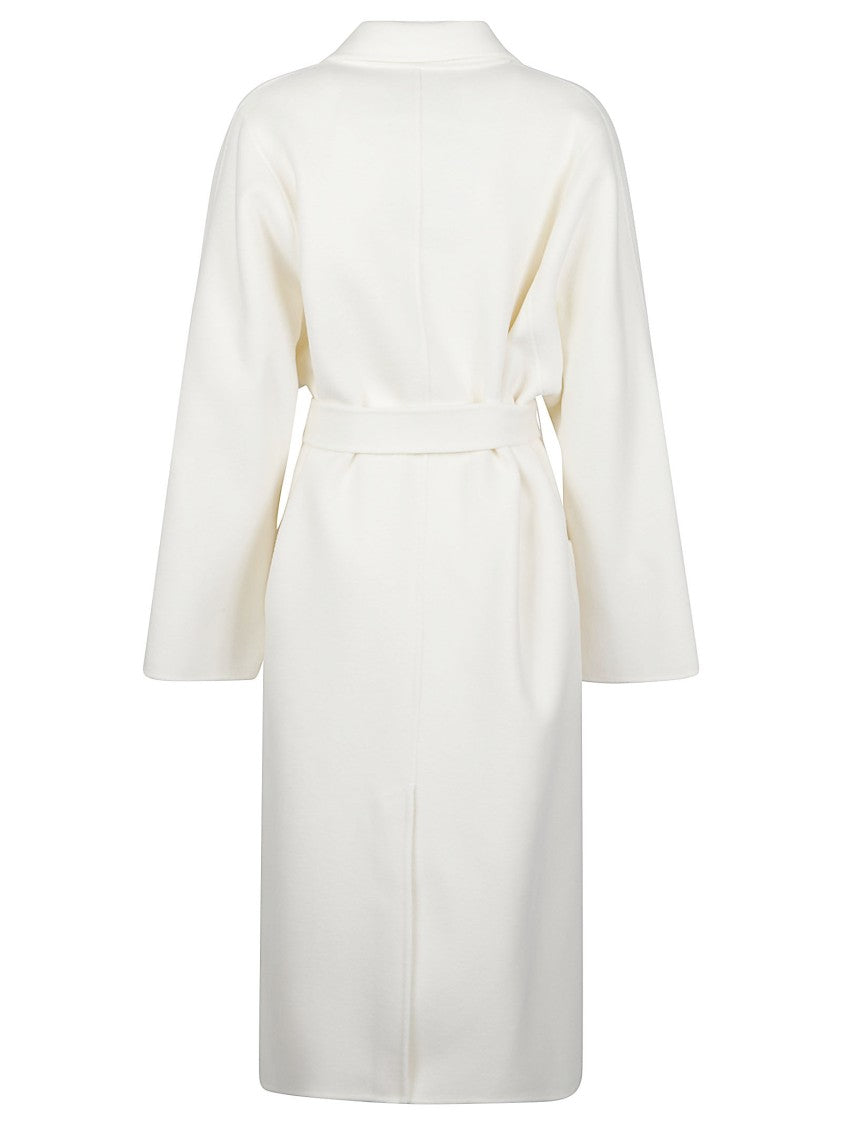 Elisabetta Franchi White Belted Wool Long Coat