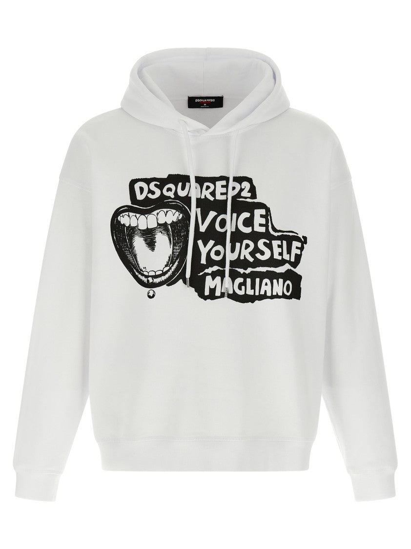 Dsquared2 Fleece Cotton Hoodie With Bold Graphic Print