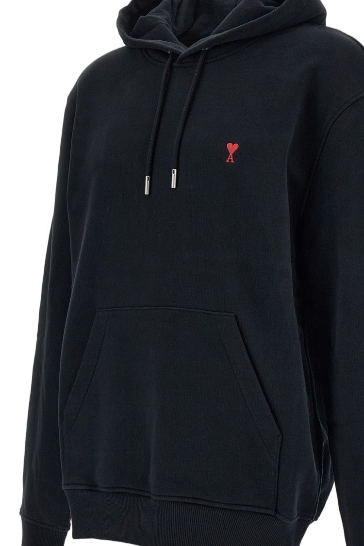 Ami Paris Hoodie With Signature Red Ami De Cœur Embroidery