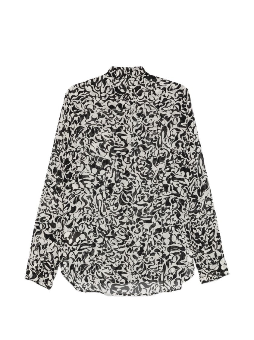 Dries Van Noten Black Grey Graphic Print Curved Shirt