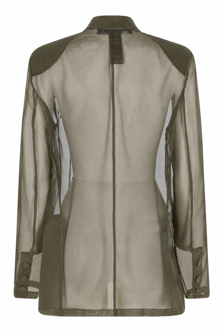 Federica Tosi Military Green Organza Single-Breasted Silk Blazer
