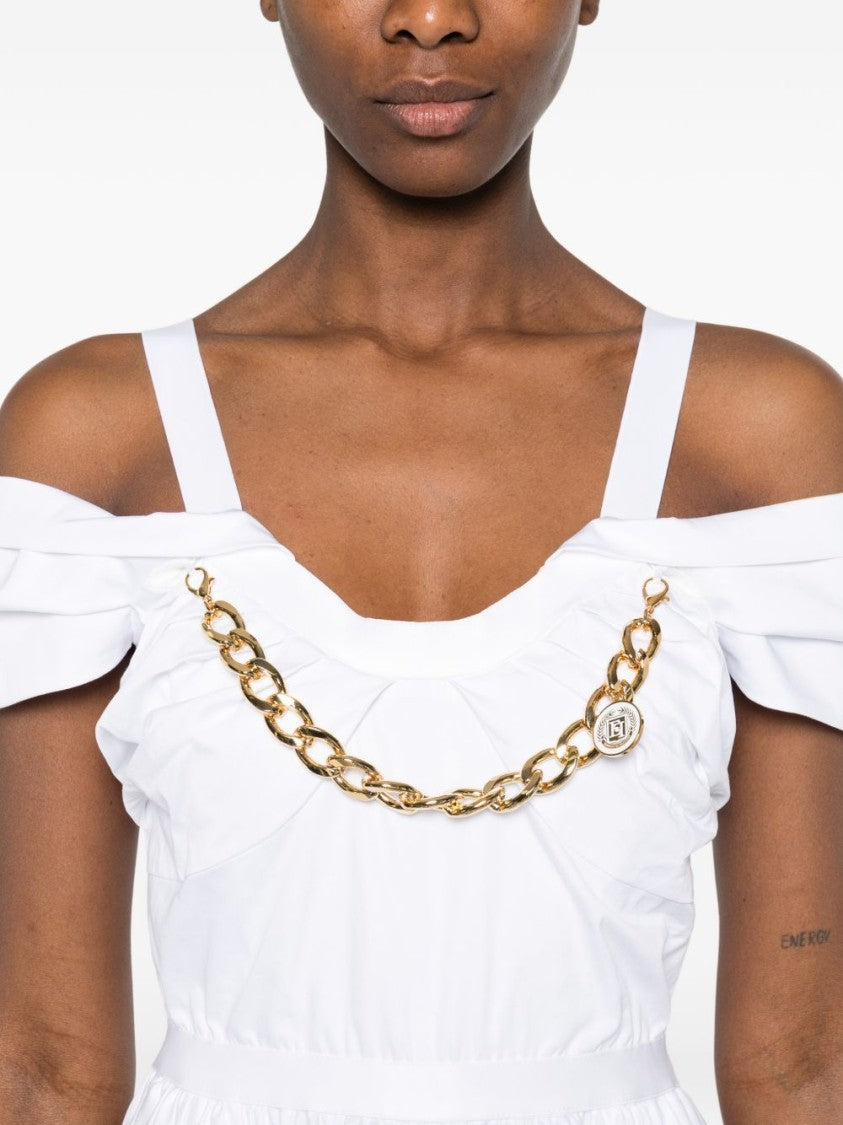 Elisabetta Franchi Off-Shoulder Midi Dress With Flared Skirt