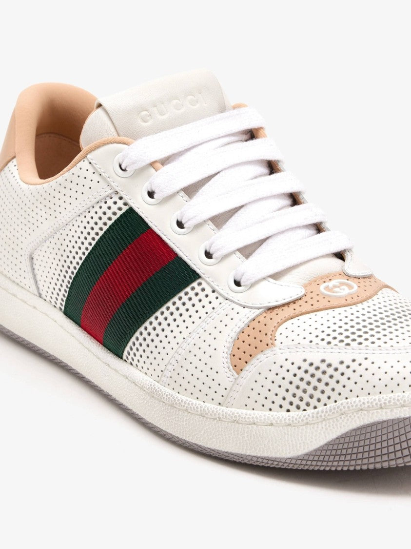 Gucci Perforated Leather Screener Sneaker With Signature Striped Accents