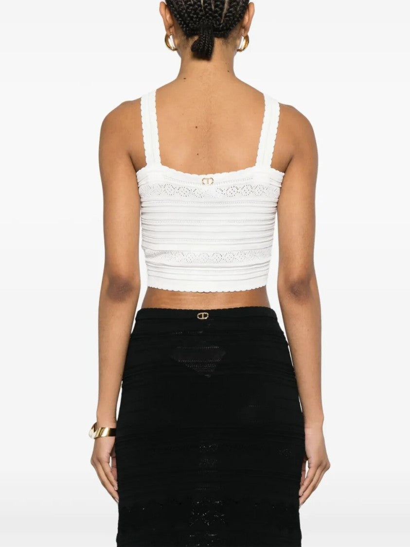 Twin-Set Cropped Textured Top With Cross-Front Straps
