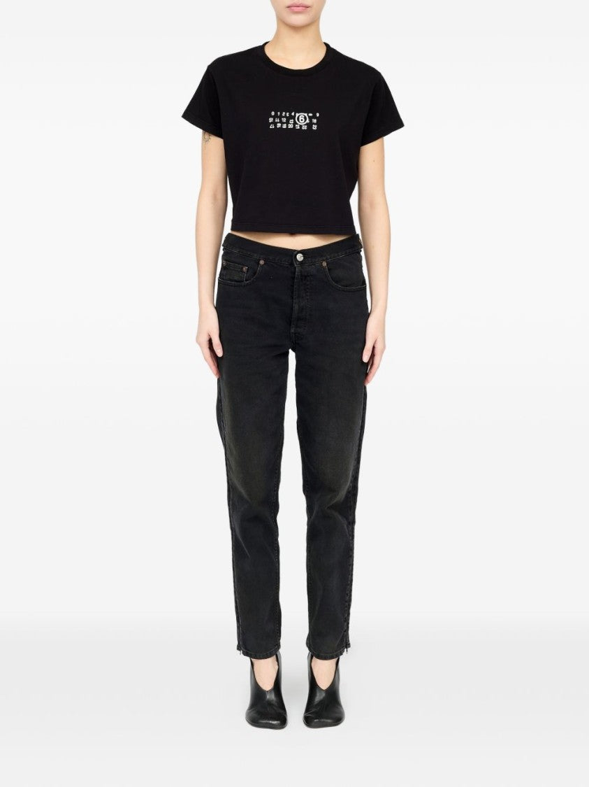 Mm6 By Maison Margiela Black Cropped Graphic Print T-Shirt