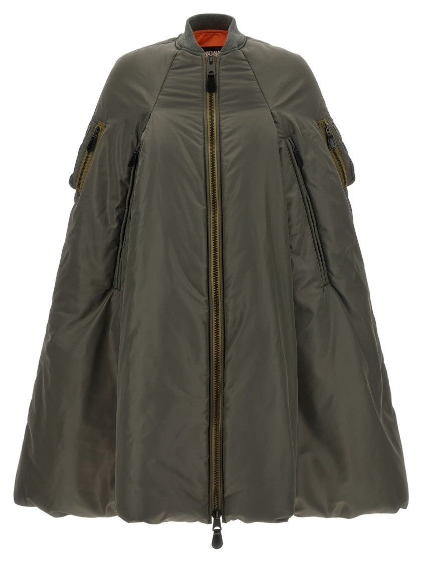 Junya Watanabe Padded Nylon Bomber-Inspired Cape With Wool Knit Details