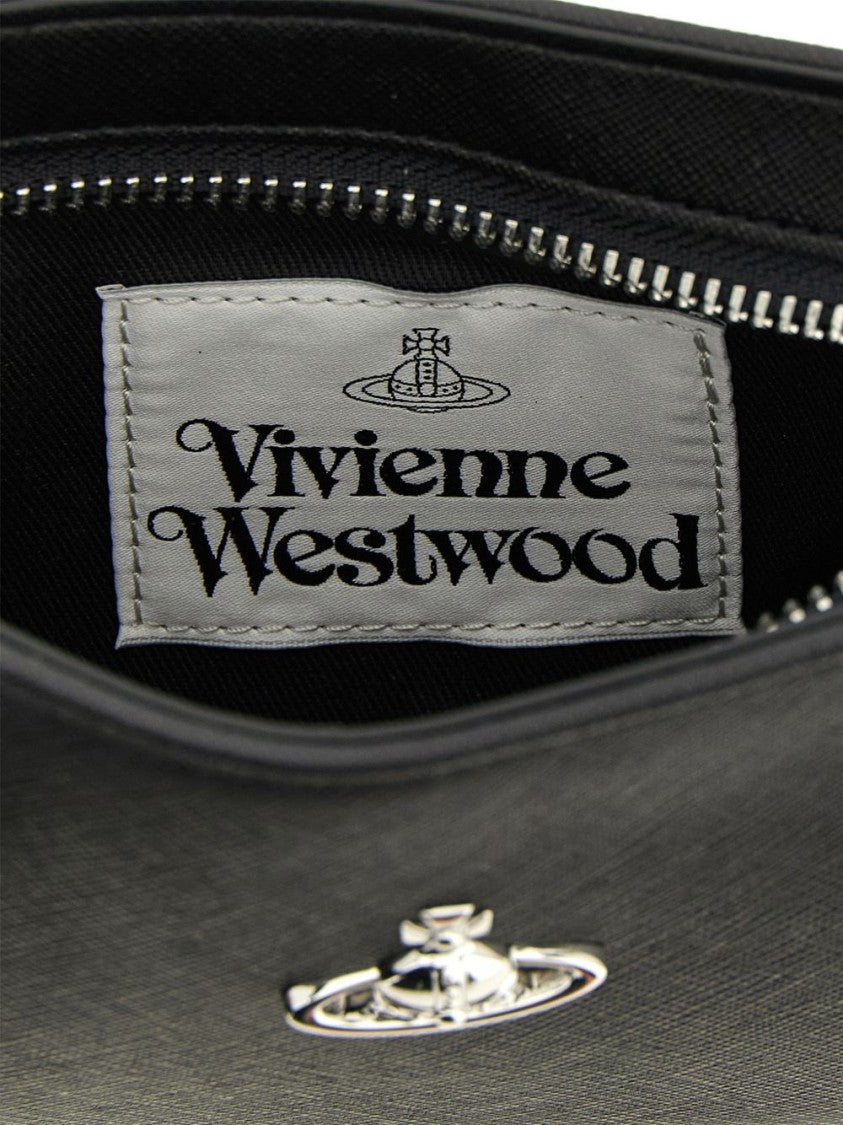 Vivienne Westwood Black Top Zip Adjustable Leather Bag
