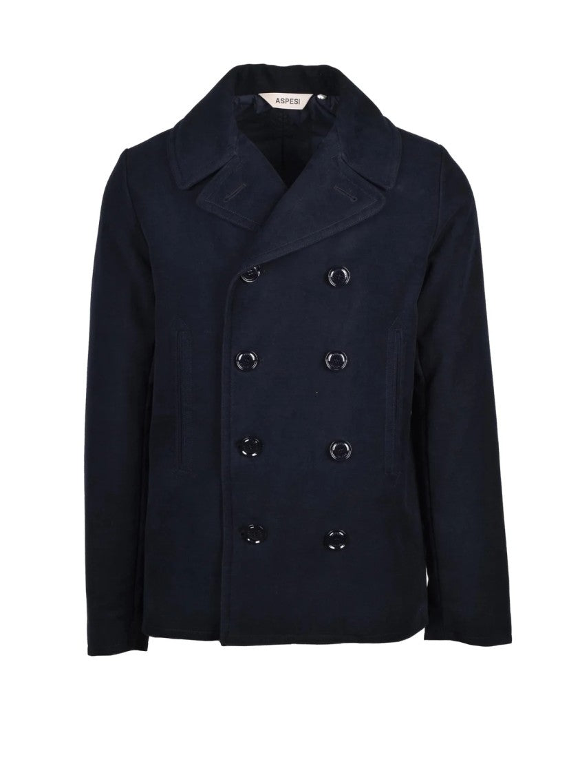 Aspesi Classic Blue Peacoat With Double-Breasted Closure And Structured Design